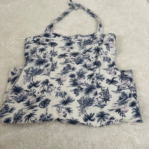 Abercrombie & Fitch Linen Blend Halter Mini Dress Size LP Blue White Tropical